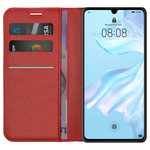 Leather Wallet Case & Card Holder Pouch for Huawei P30 - Red